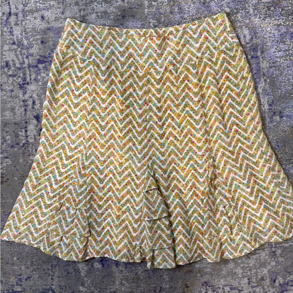 Whimsical Colorful Floral 100% Silk Midi Skirt vtg